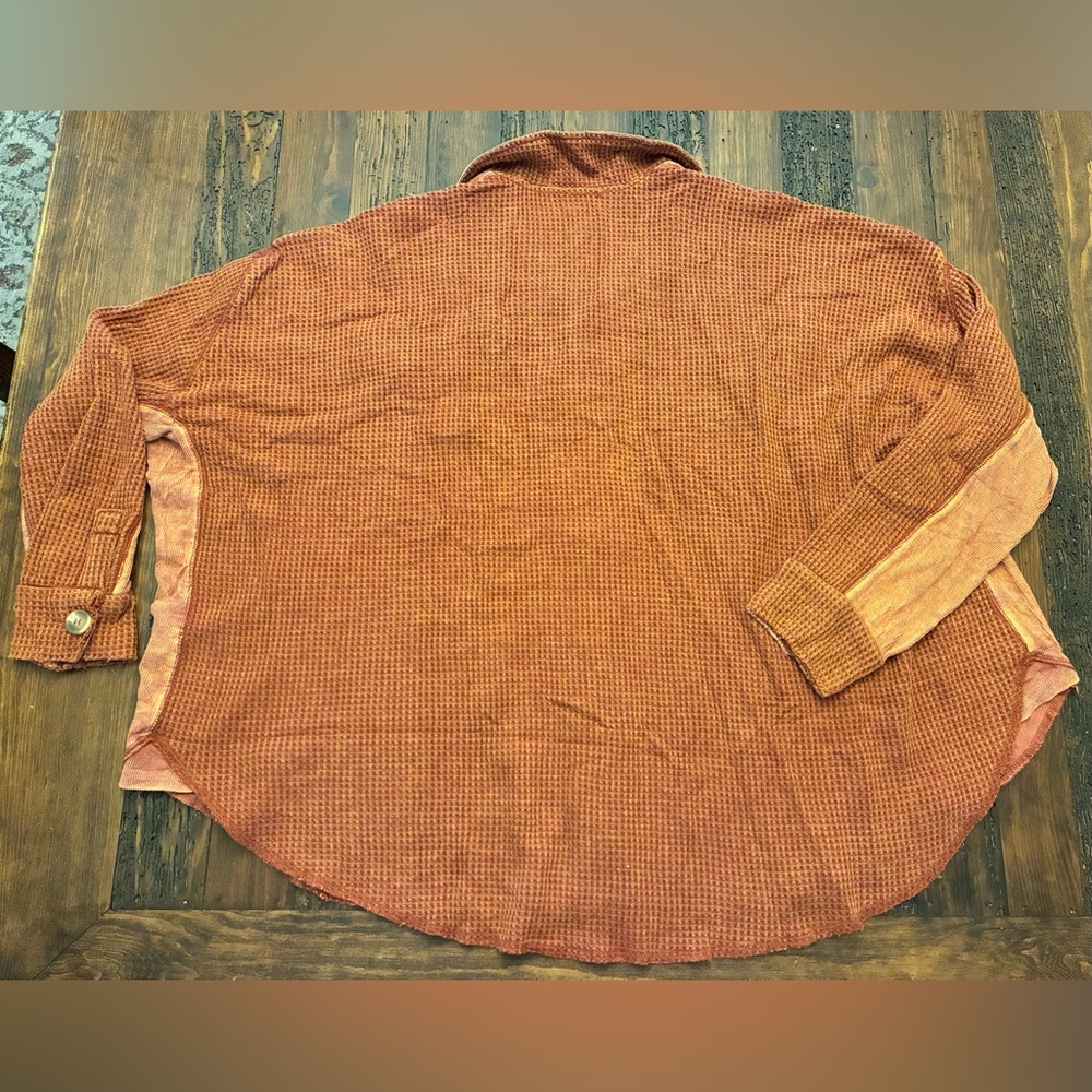 Rust Oversized Flowy Button-Up Shirt - Picture 4 of 4